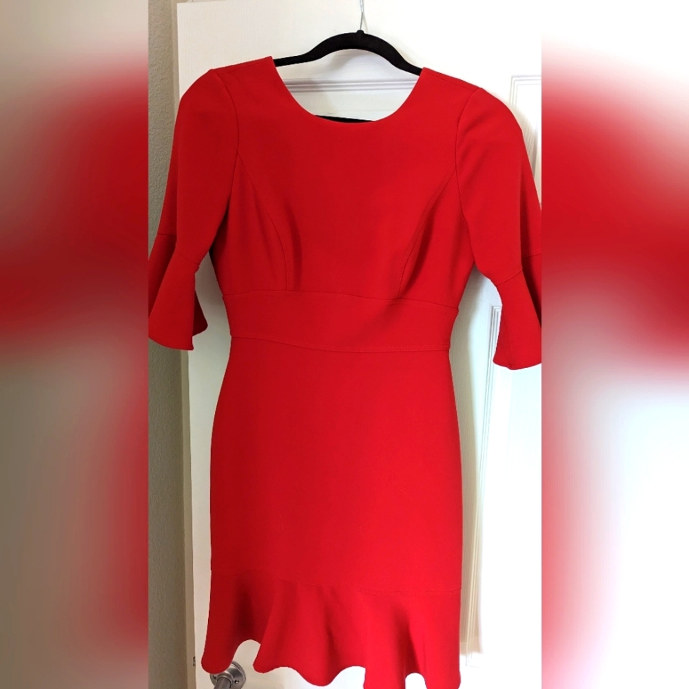 WHBM Lipstick Pink 3/4 Bell Sleeve Dress Petite Size 0